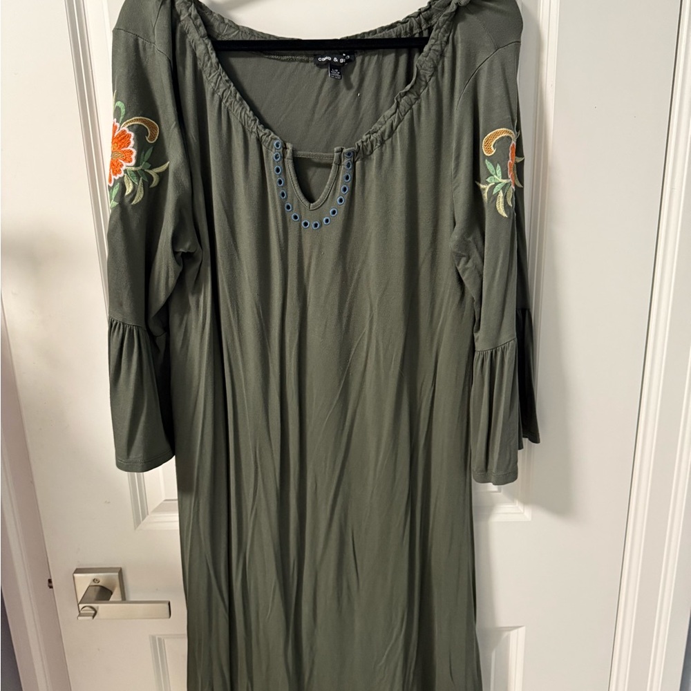 Cable & Gauge Green Bishop Sleeve Sundress